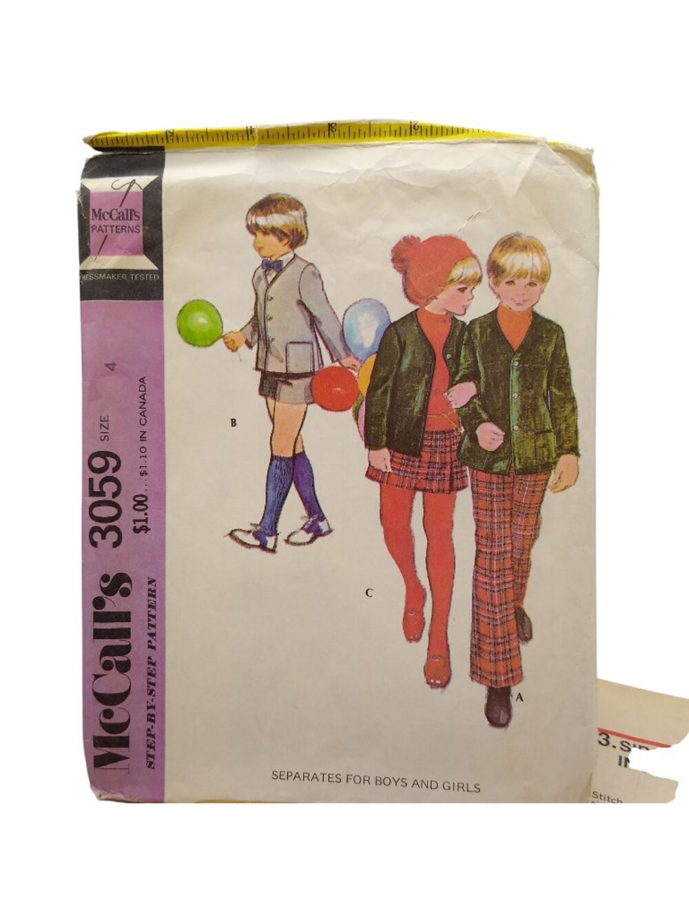 Vintage Sewing PATTERN McCalls 3059, Step by Step Boys and Girls 1971 Separates